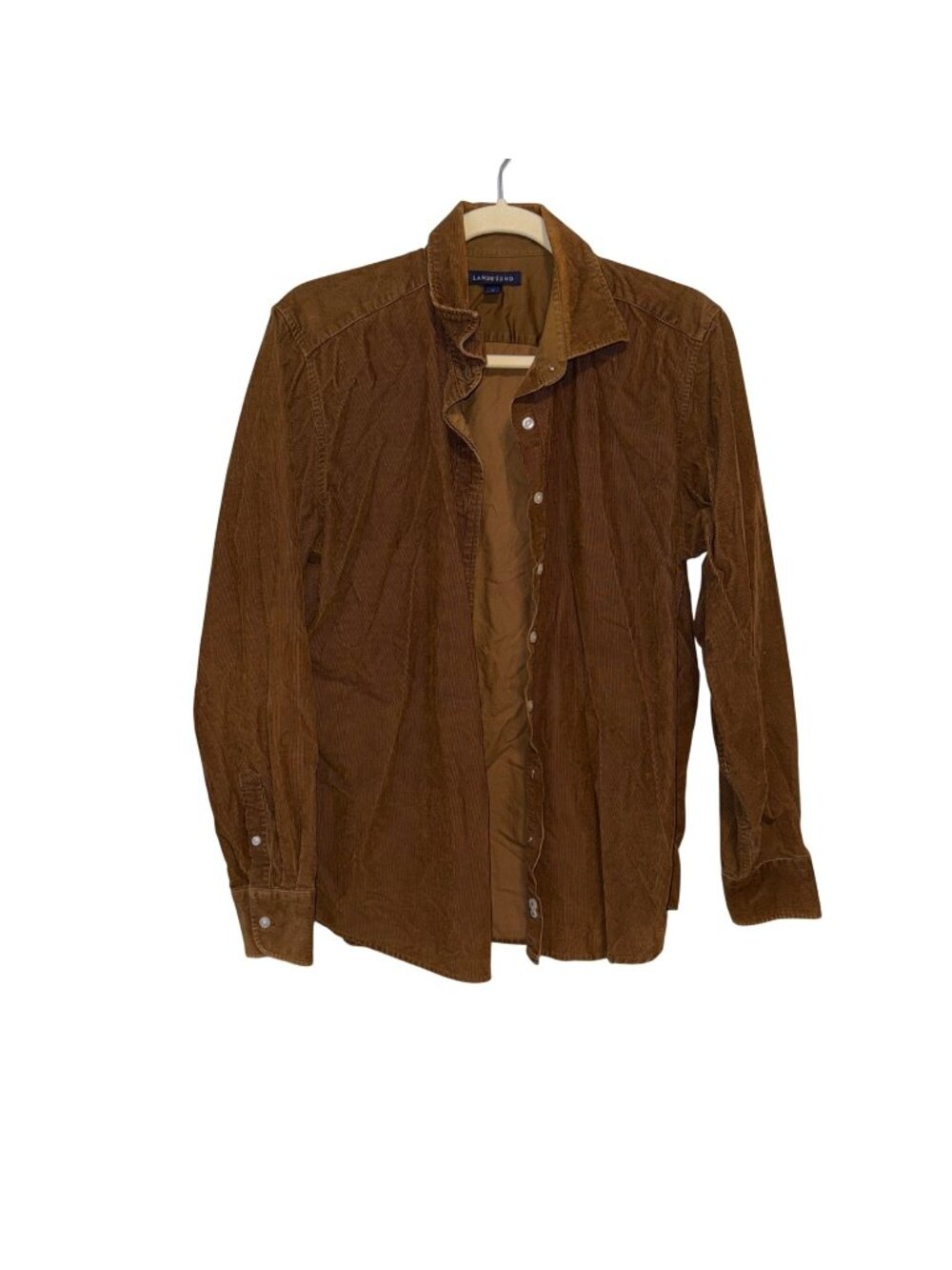 Lands End Brown Corduroy Button-Front Shirt Womens Size 10-12 Classic Fit Casual